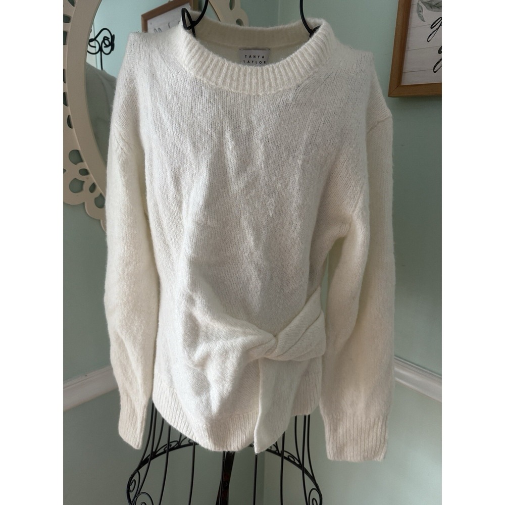 Tanya Taylor Pullover Sweater S White Twisted Alpaca‎ Wool Long Sleeve Ally Knit